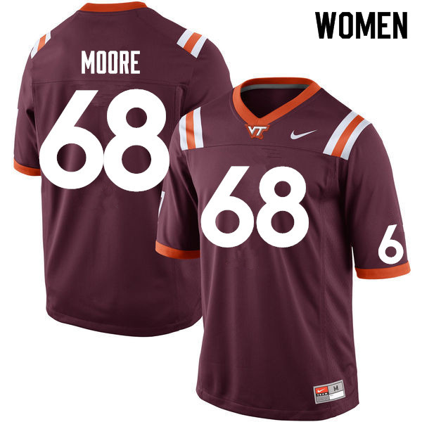 Women #68 Kaden Moore Virginia Tech Hokies College Football Jersey Sale-Maroon - Click Image to Close